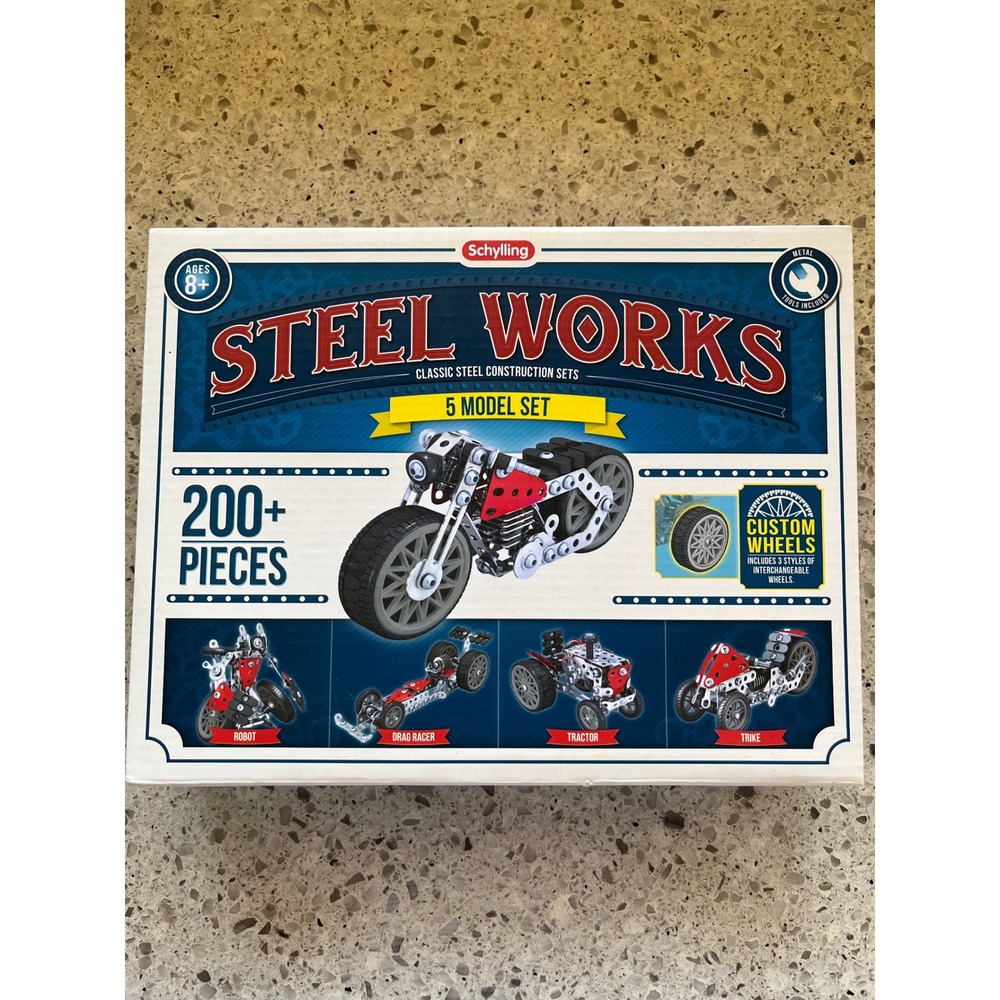 Schylling Steel Works 5 Model Set‎ 200+ Pieces Real Metal Construction Kit 2016